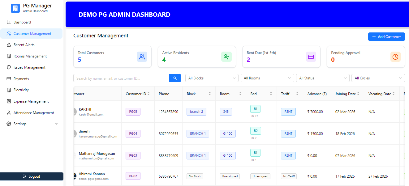 Customer Management Dashboard