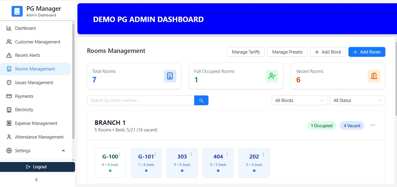 Rooms Management Dashboard