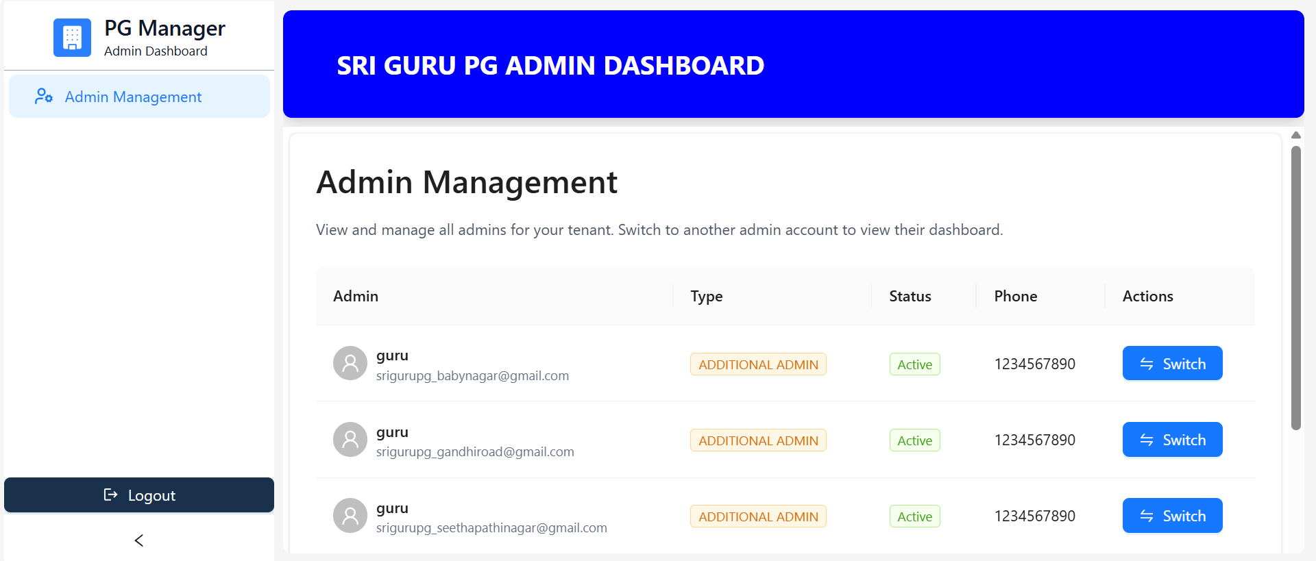 Admin Delegation Interface